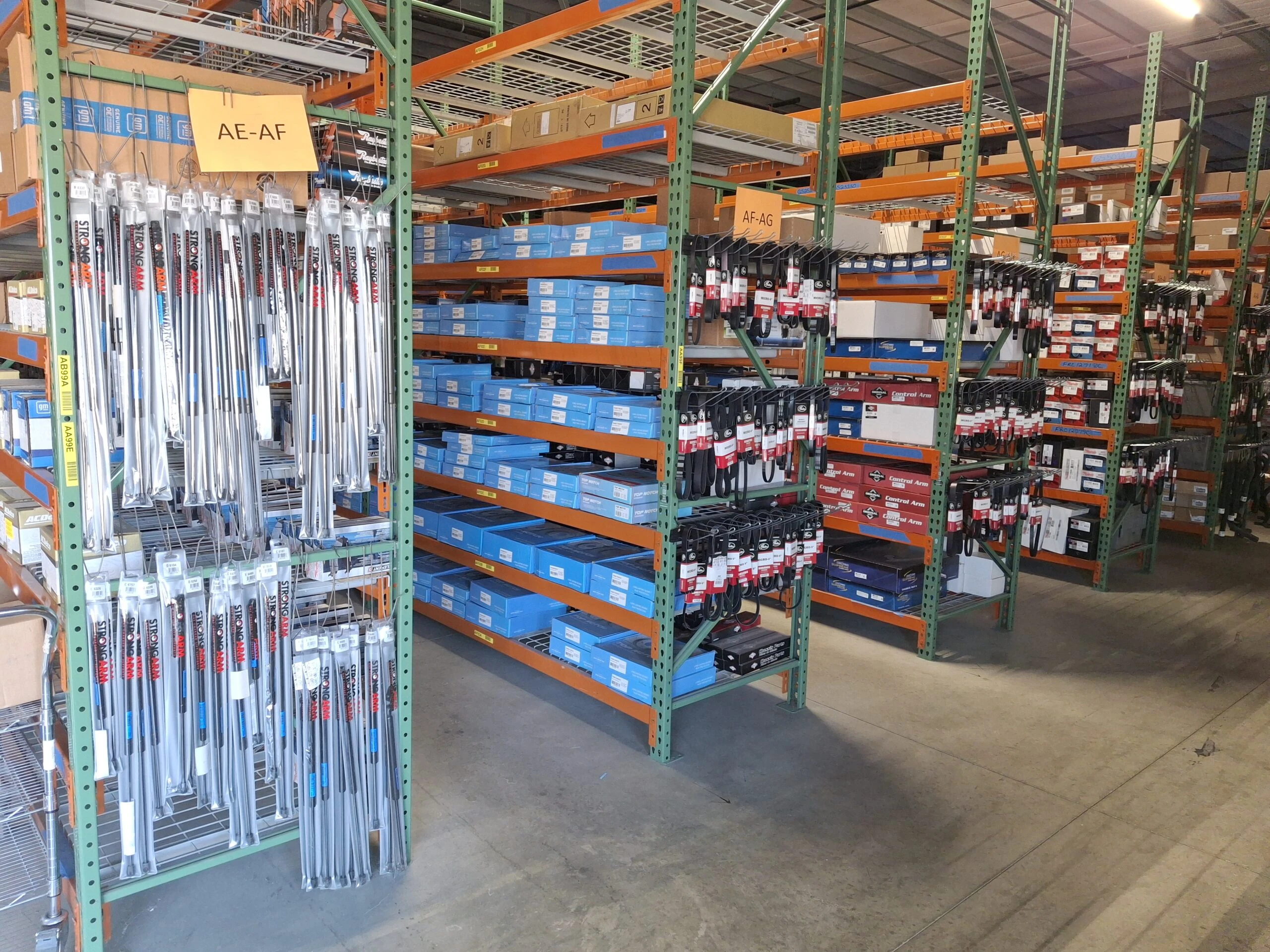 Inventory racks of sales distributor United Auto Supply in Cleveland West.