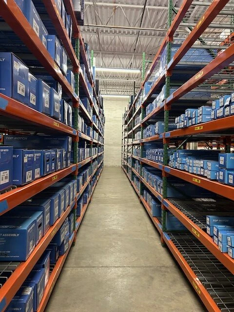 Inventory racks of auto part in the United Auto Supply store in Akron.