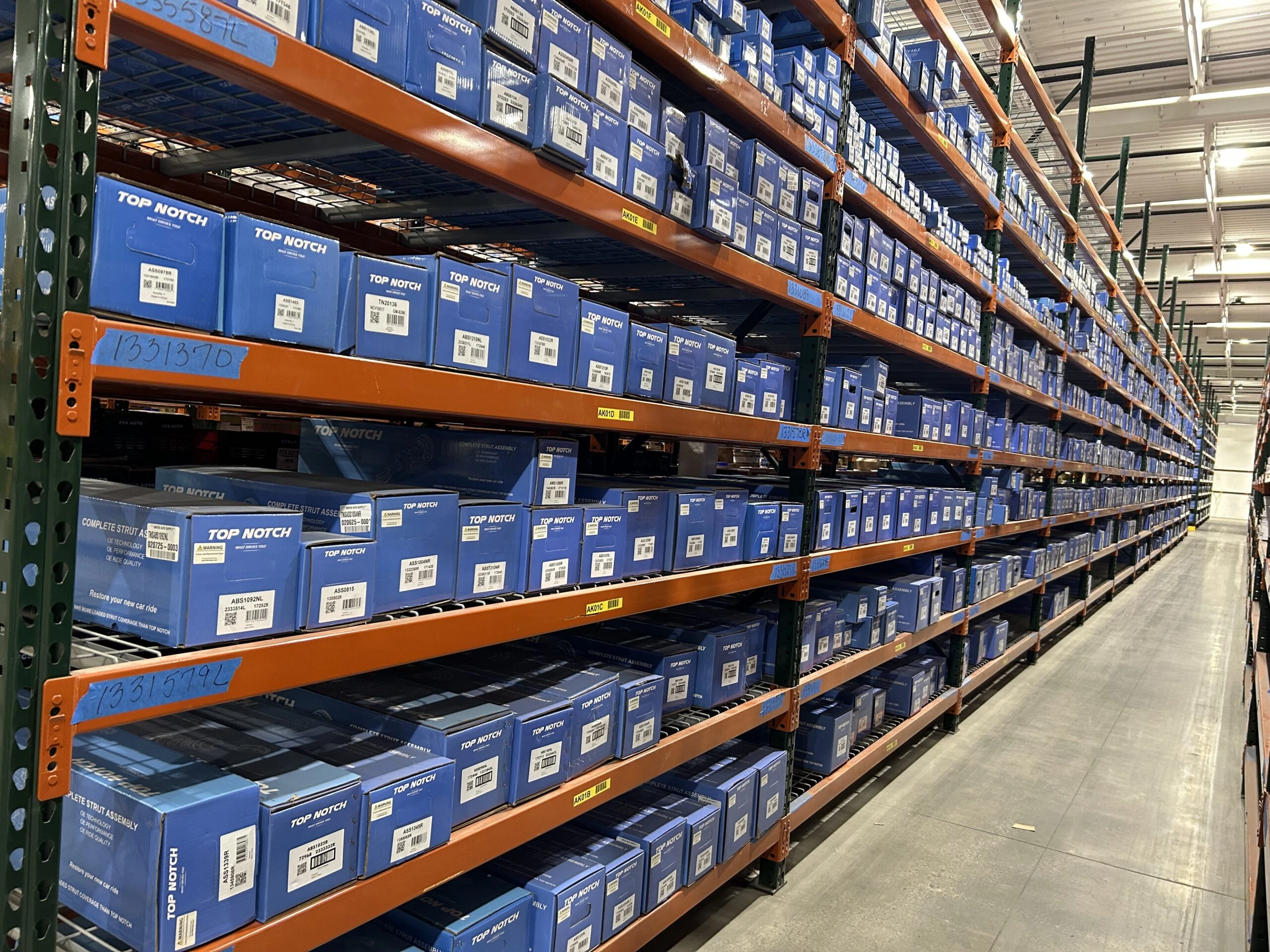 A rack of auto parts inventory at United Auto Supply in Rotterdam, New York.