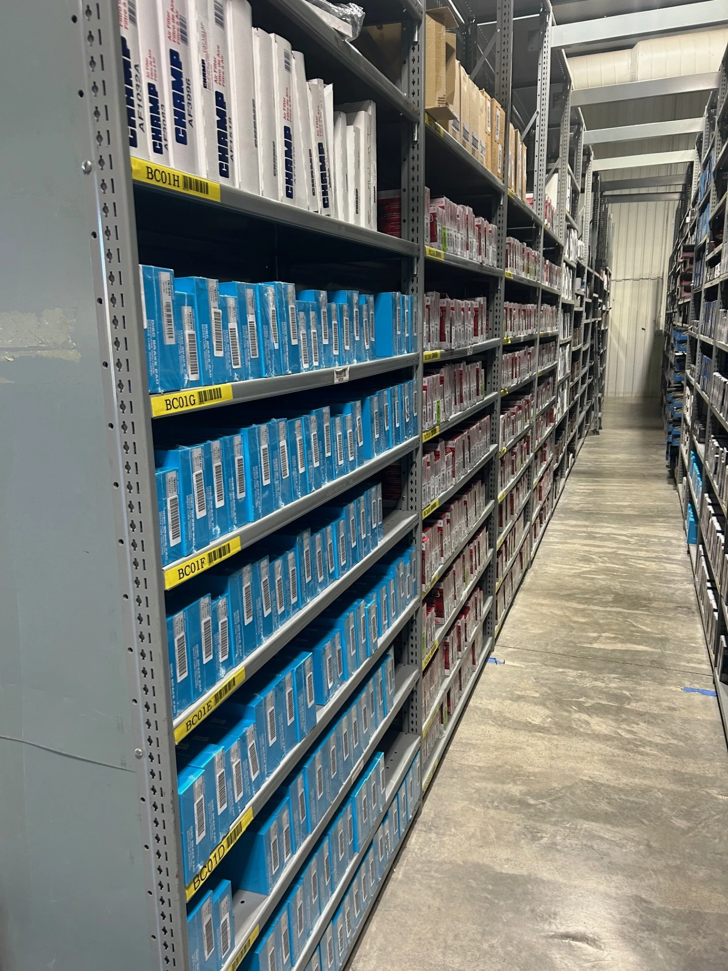 Racks of auto parts inventory available at United Auto Supply in Vestal
