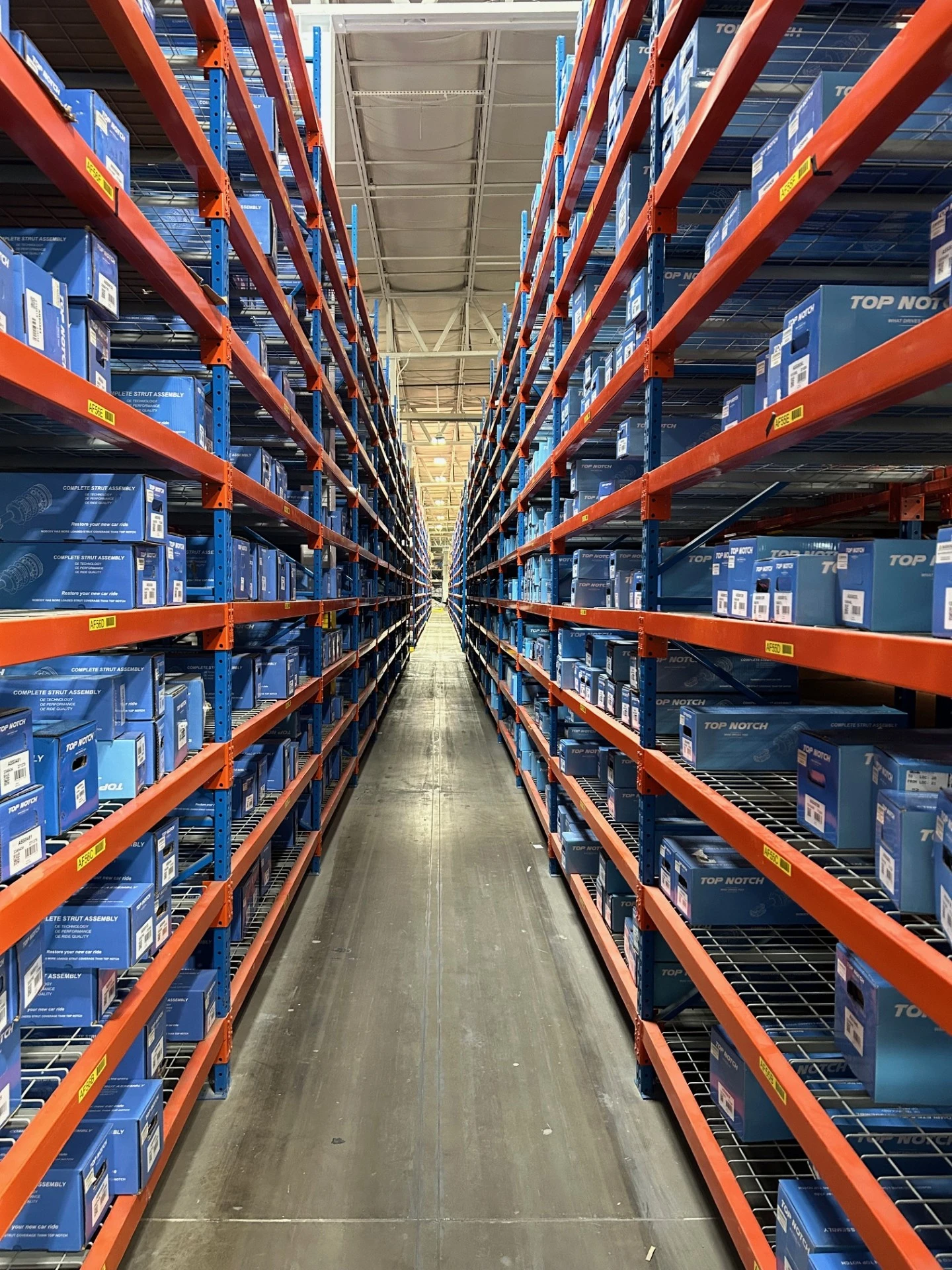 Racks of auto part inventory located in the United Auto Supply Distribution Center in Tonawanda