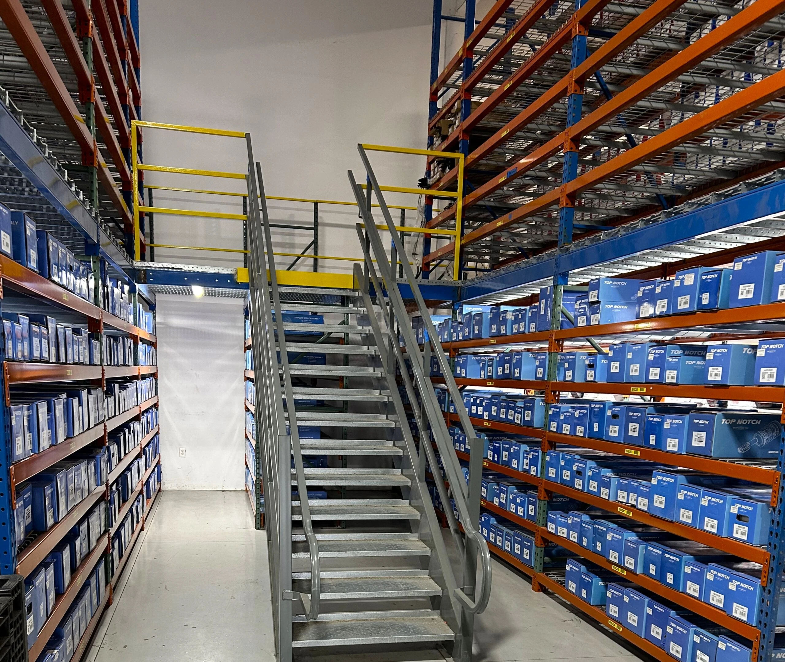 Rows of racks containing auto parts and auto related products that are stocked at the United Auto Supply store in Cicero.
