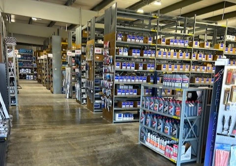 Racks of auto parts inventory available at United Auto Supply in Vestal