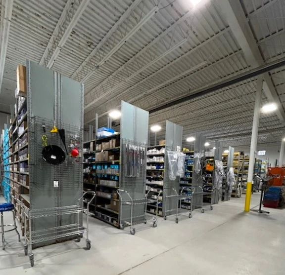Rows of racks that are stocked with auto parts and auto related products in the United Auto Supply store in Fulton.