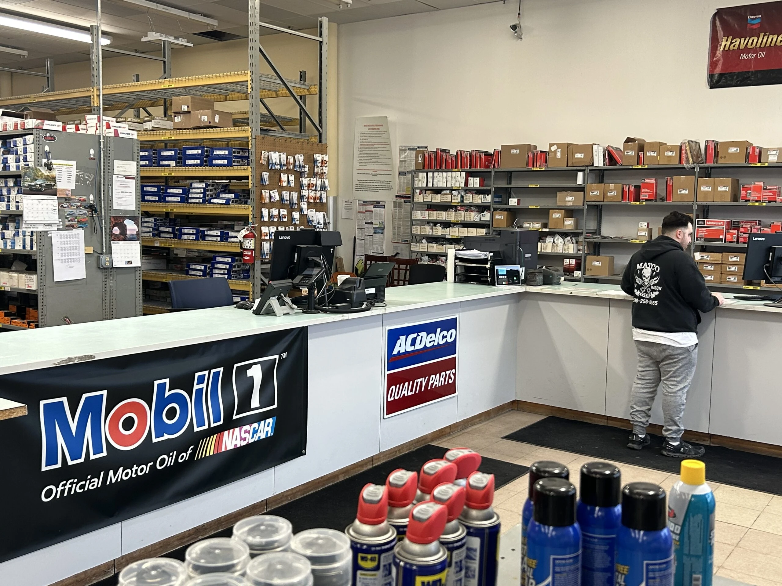 The sales floor and service desk at the United Auto Supply store in Burnt Hills.