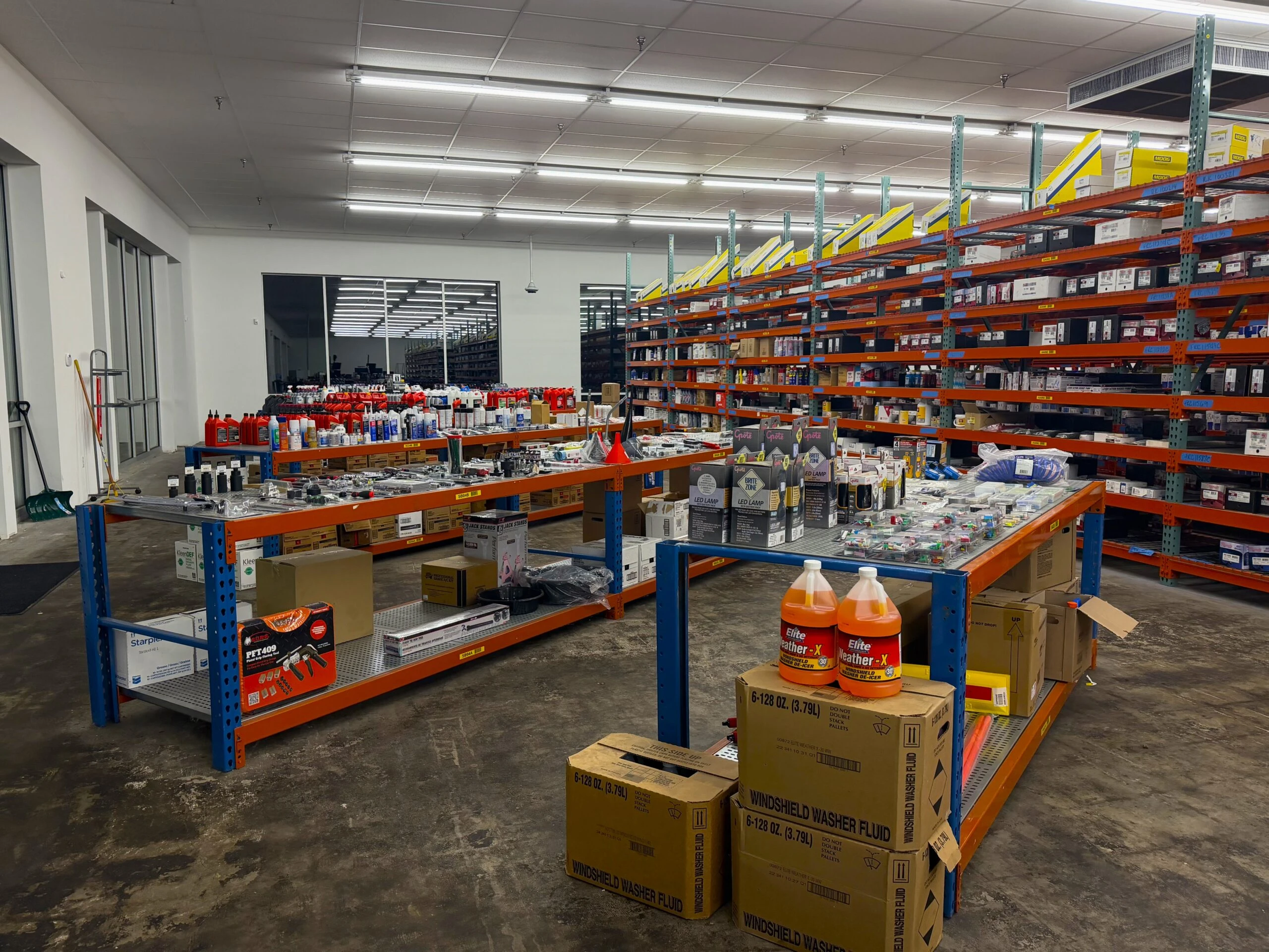 The salesfloor of the United Auto Supply store in Wilkes Barre, with an view of shopping aisles and racks with auto parts and auto related products.